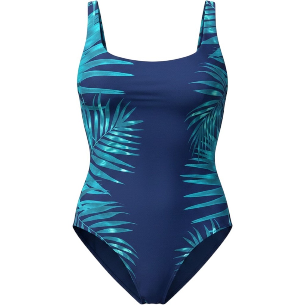 Aerie Womens XXL Blue Tropical Palm Leaf One Piece Swimsuit Cheeky High‎ Cut